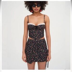 For Love & Lemons Black Floral Cargo Mini Skirt | NWT | Size XL
